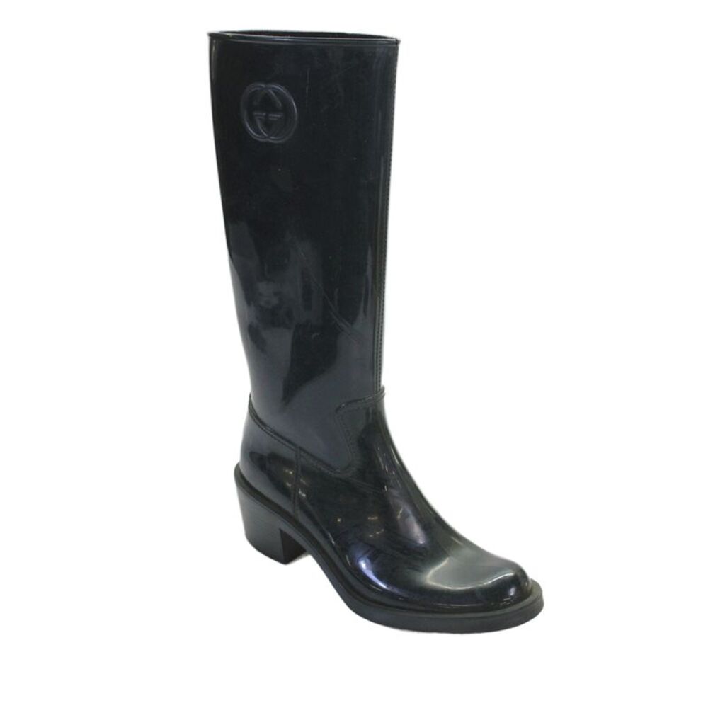 Gucci Womens Rubber Devendra GG Rubber Block Heels Rainboots Green Size  EUR 40
